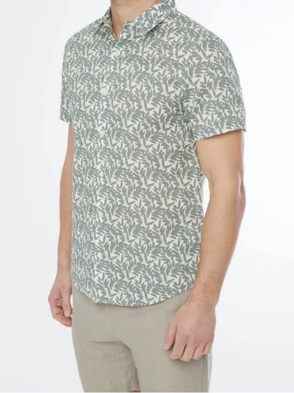 Onia Jack Air Linen Shirt Ratti Branches Cream/Sage Medium NWT